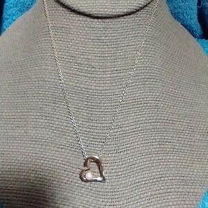 Goldtone faux pearl heart chain necklace vintage